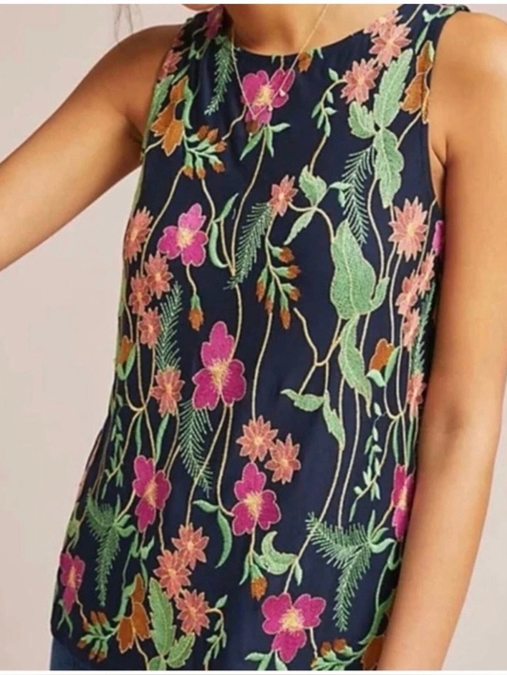 Anthro Meadow Rue Cartagena Floral - SZ XS- Multicolor Embroidered Tank Top